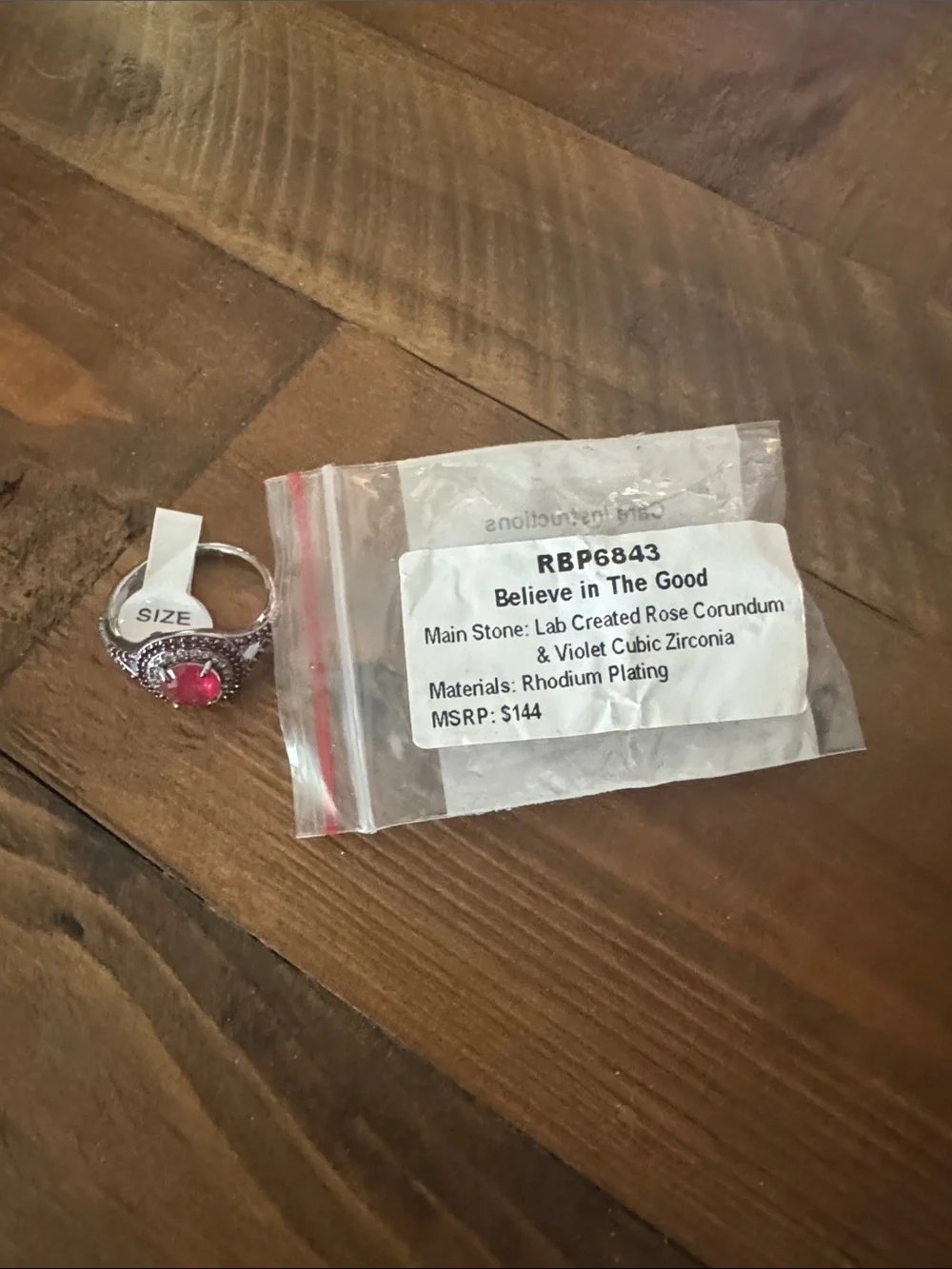 Believe in The Good Rhodium Plated Ring with Pink Rose Corundum size 9
